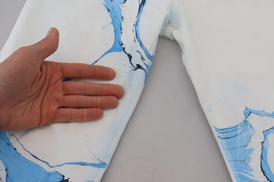 Dolce & Gabbana White Blue Cotton Skinny Denim Jeans | Regal Royce