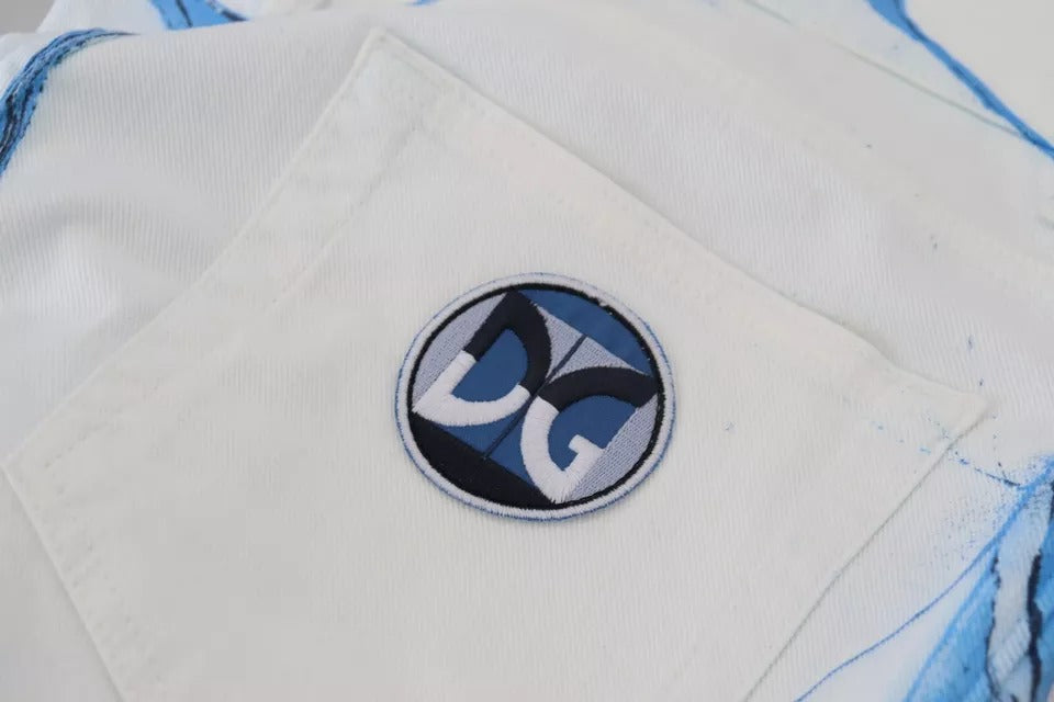 Dolce & Gabbana White Blue Cotton Skinny Denim Jeans | Regal Royce