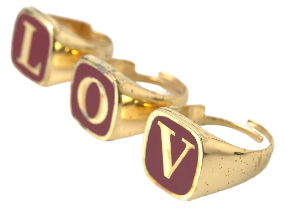 Dolce & Gabbana Gold Brass LOVE Enamel Set of 3 Ring | Regal Royce