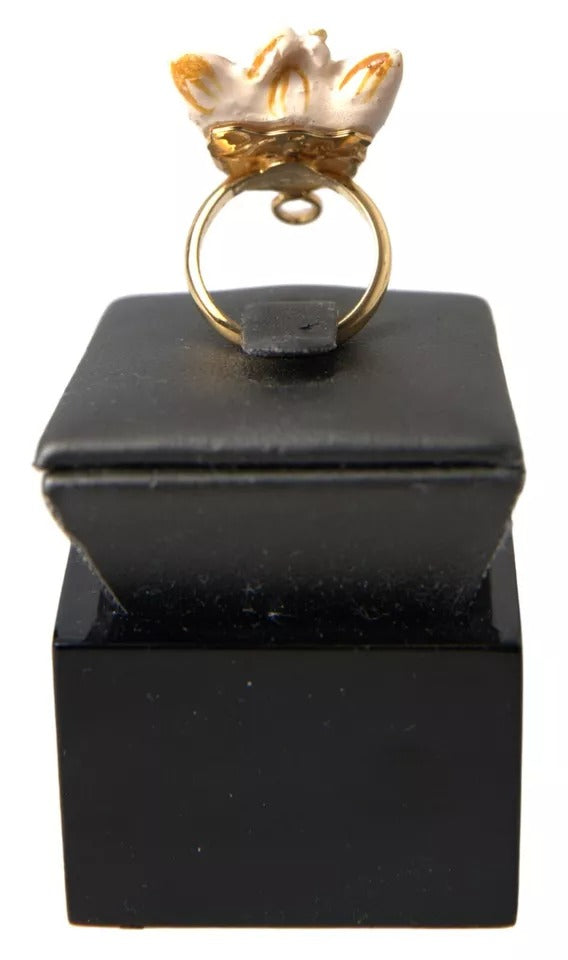 Dolce & Gabbana Gold Brass Resin Beige Dog Pet Accessory Ring | Regal Royce