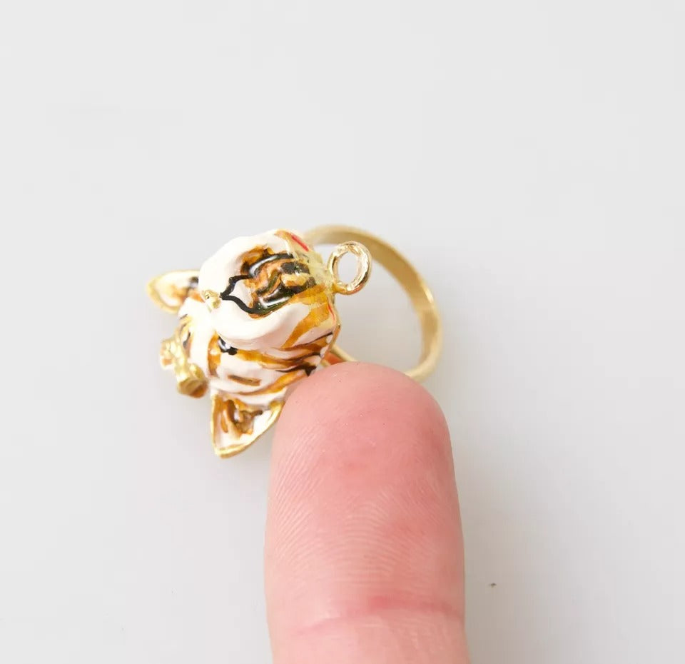 Dolce & Gabbana Gold Brass Resin Beige Dog Pet Accessory Ring | Regal Royce