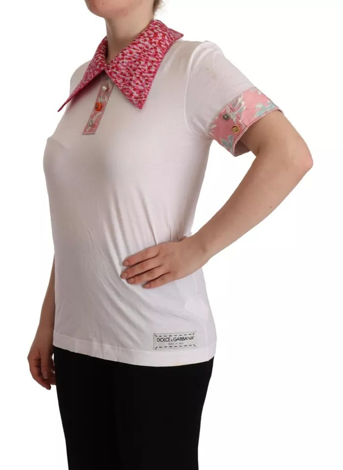 Dolce & Gabbana White Sartoria T-shirt Button Wide Collar Top | Regal Royce