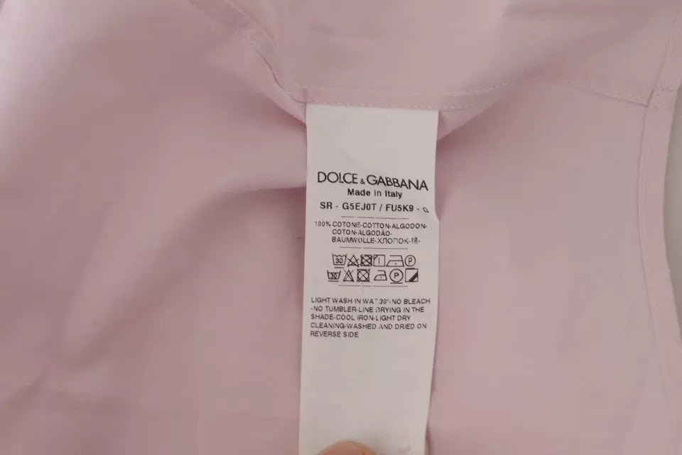 Dolce & Gabbana Light Pink Cotton Dress Formal Men GOLD Shirt | Regal Royce