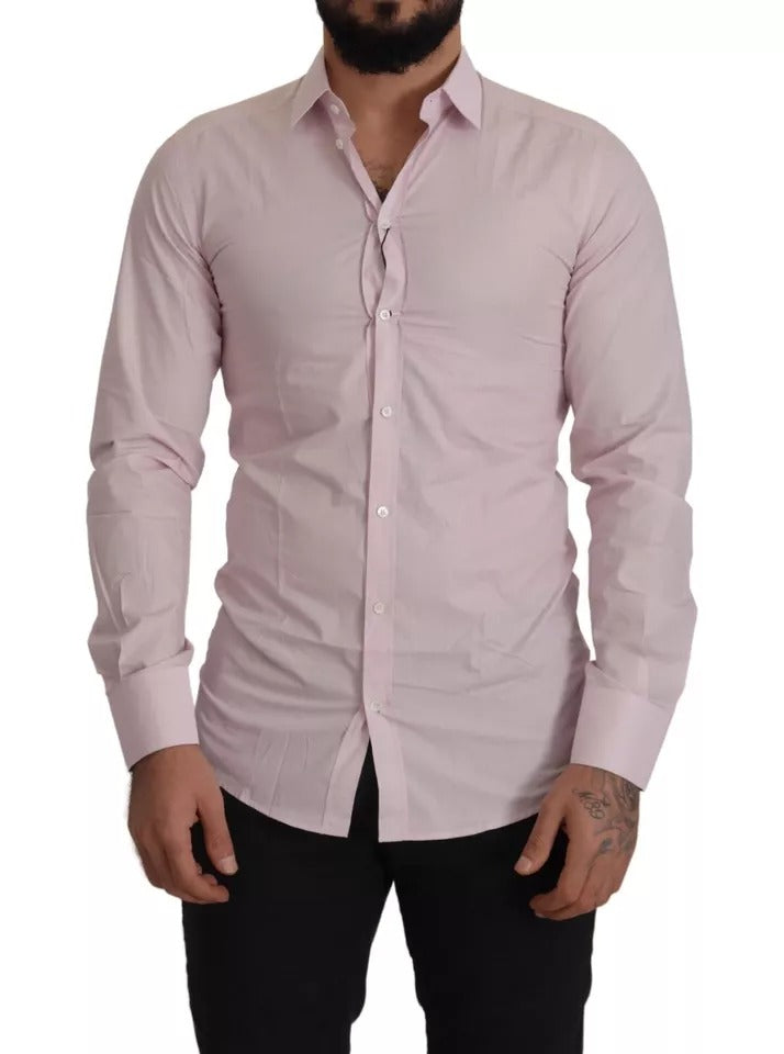 Dolce & Gabbana Light Pink Cotton Dress Formal Men GOLD Shirt | Regal Royce