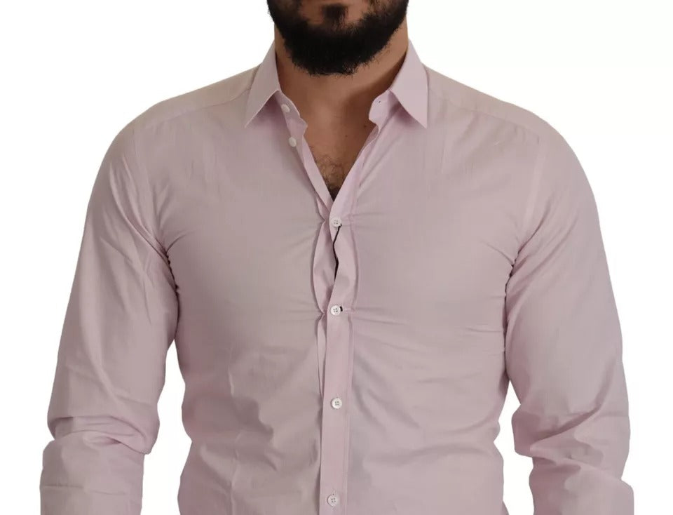 Dolce & Gabbana Light Pink Cotton Dress Formal Men GOLD Shirt | Regal Royce
