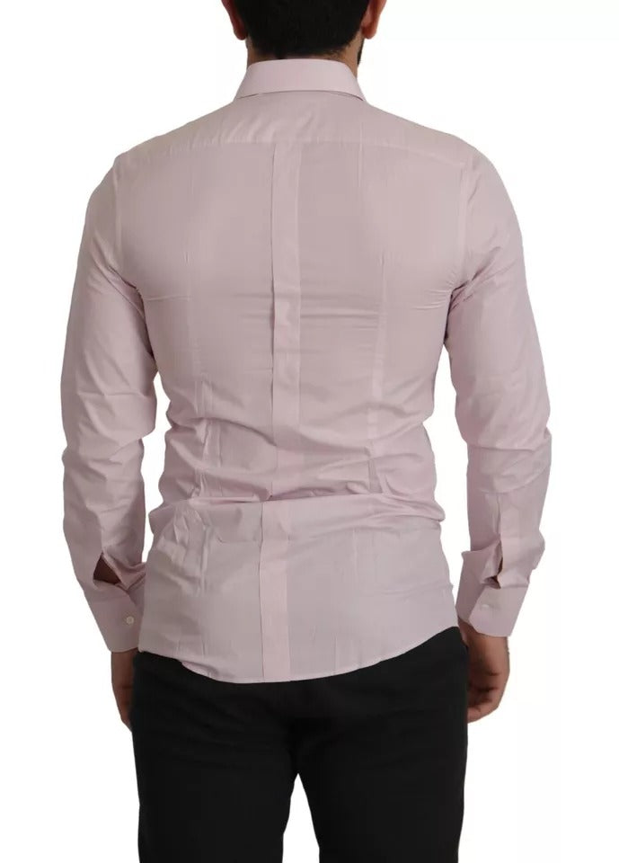 Dolce & Gabbana Light Pink Cotton Dress Formal Men GOLD Shirt | Regal Royce