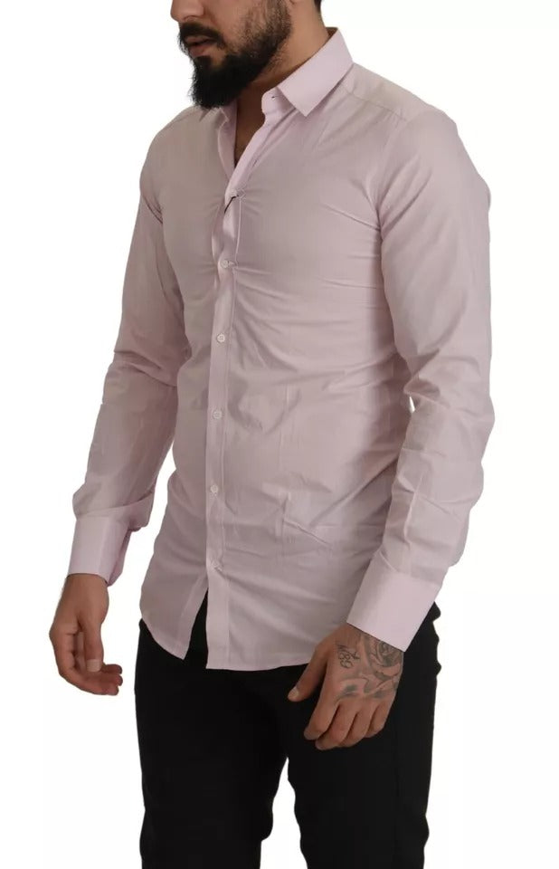 Dolce & Gabbana Light Pink Cotton Dress Formal Men GOLD Shirt | Regal Royce