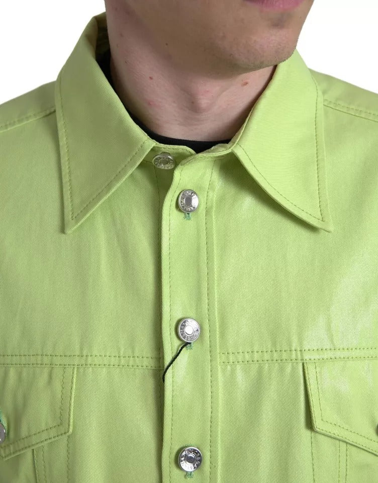 Dolce & Gabbana Green Cotton Collared Casual Button Down Shirt | Regal Royce