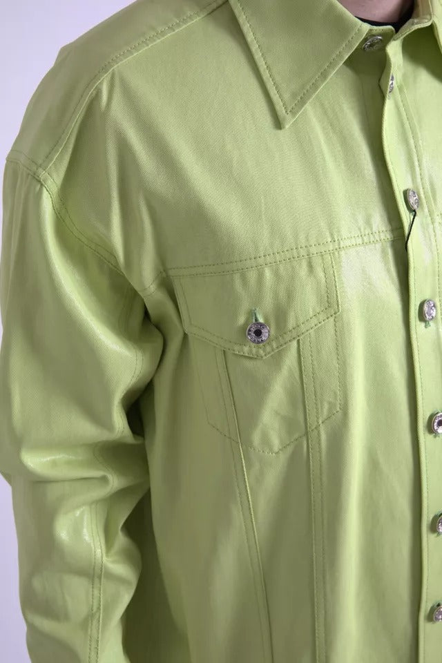 Dolce & Gabbana Green Cotton Collared Casual Button Down Shirt | Regal Royce