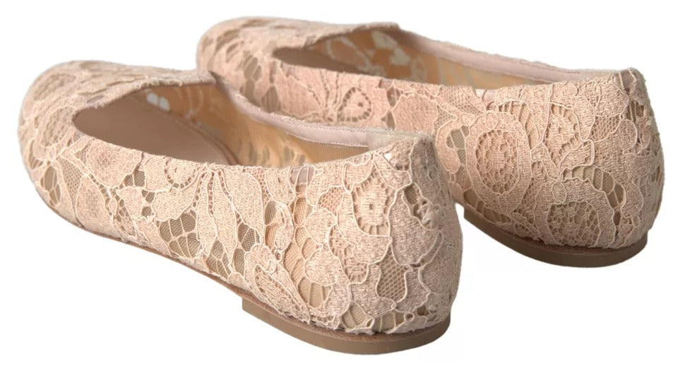 Dolce & Gabbana Beige Floral Lace Loafers Flats Shoes | Regal Royce
