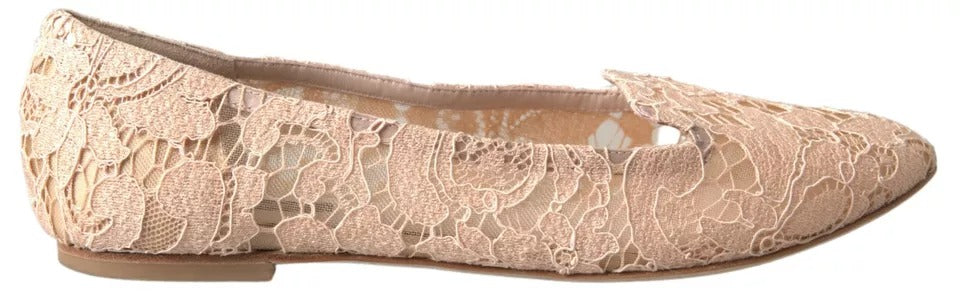 Dolce & Gabbana Beige Floral Lace Loafers Flats Shoes | Regal Royce