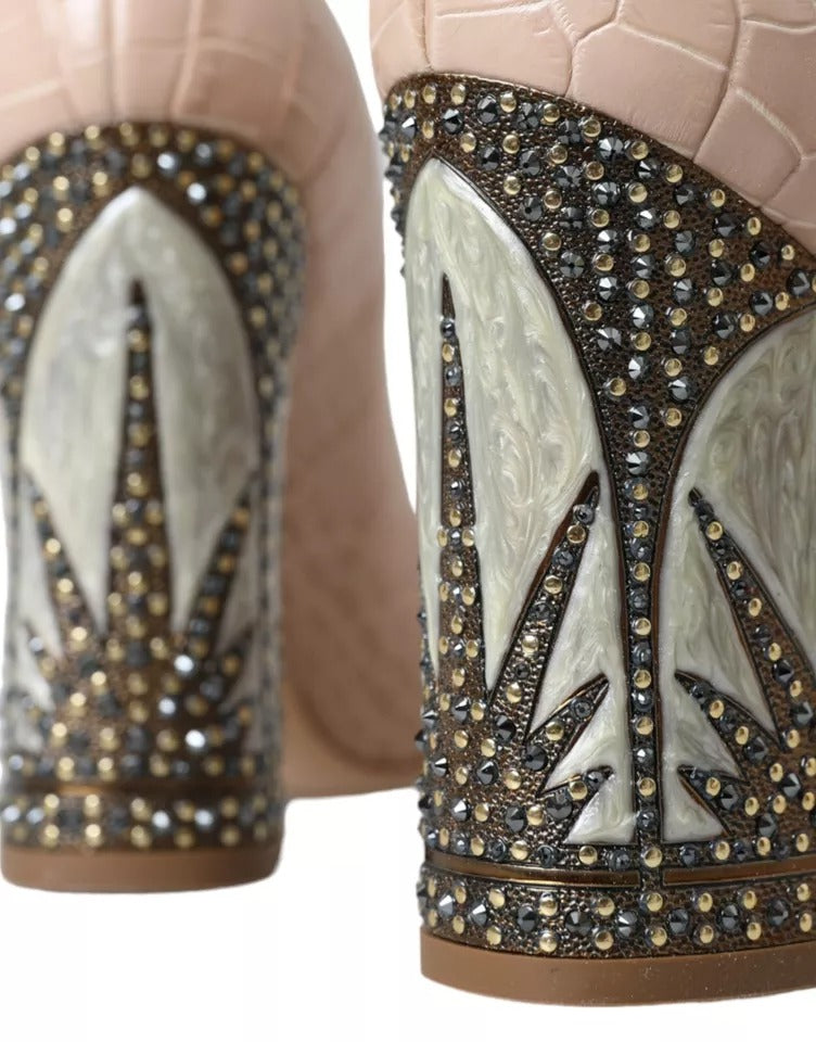Dolce & Gabbana Beige Leather Mary Janes Embellished Shoes | Regal Royce