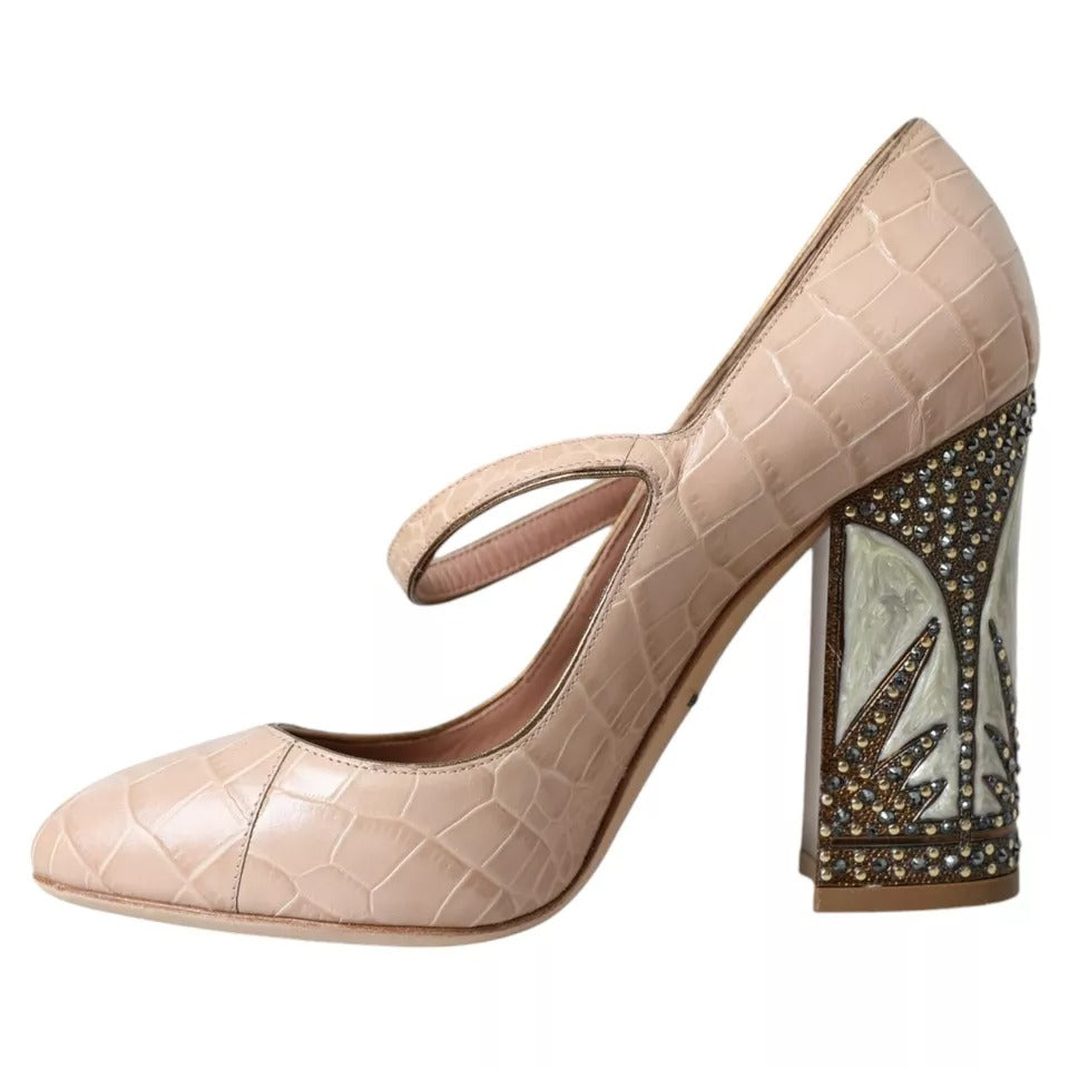 Dolce & Gabbana Beige Leather Mary Janes Embellished Shoes | Regal Royce