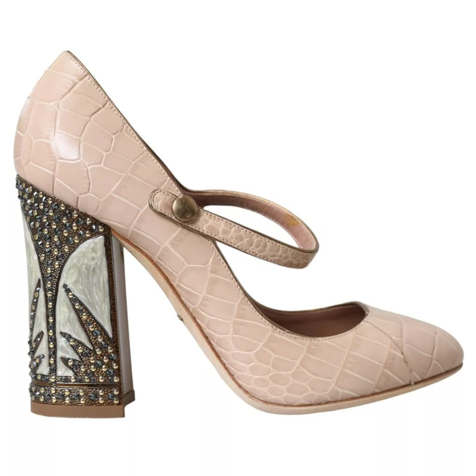 Dolce & Gabbana Beige Leather Mary Janes Embellished Shoes | Regal Royce