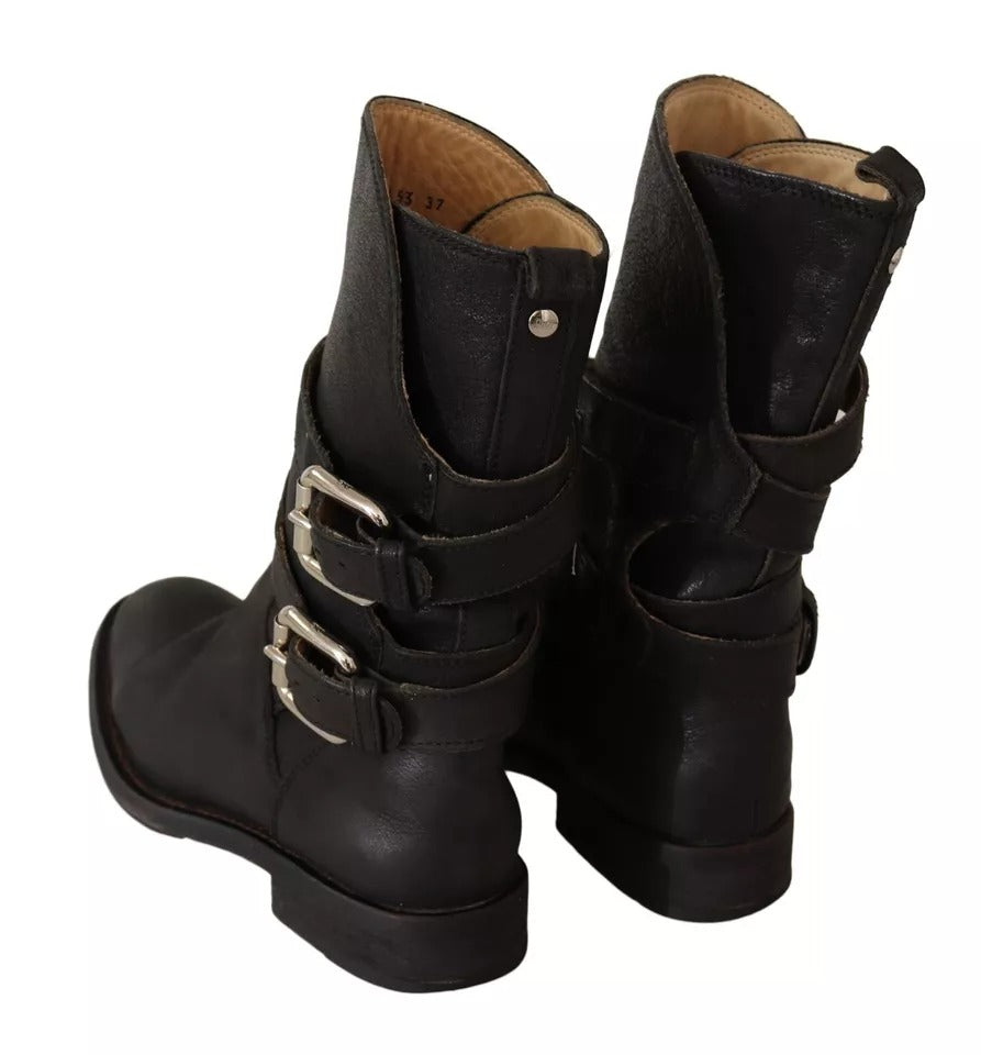 Dolce & Gabbana Black Leather Buckle Mid Calf Boots Shoes | Regal Royce