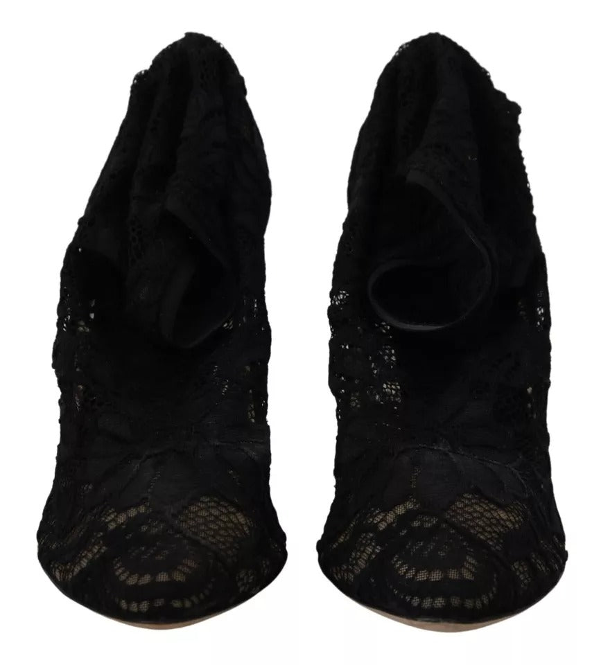 Dolce & Gabbana Black Stretch Socks Taormina Lace Boots Shoes | Regal Royce