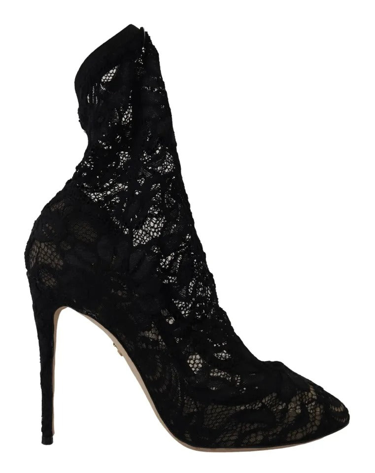 Dolce & Gabbana Black Stretch Socks Taormina Lace Boots Shoes | Regal Royce