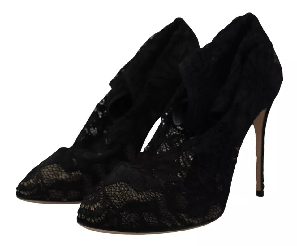 Dolce & Gabbana Black Stretch Socks Taormina Lace Boots Shoes | Regal Royce