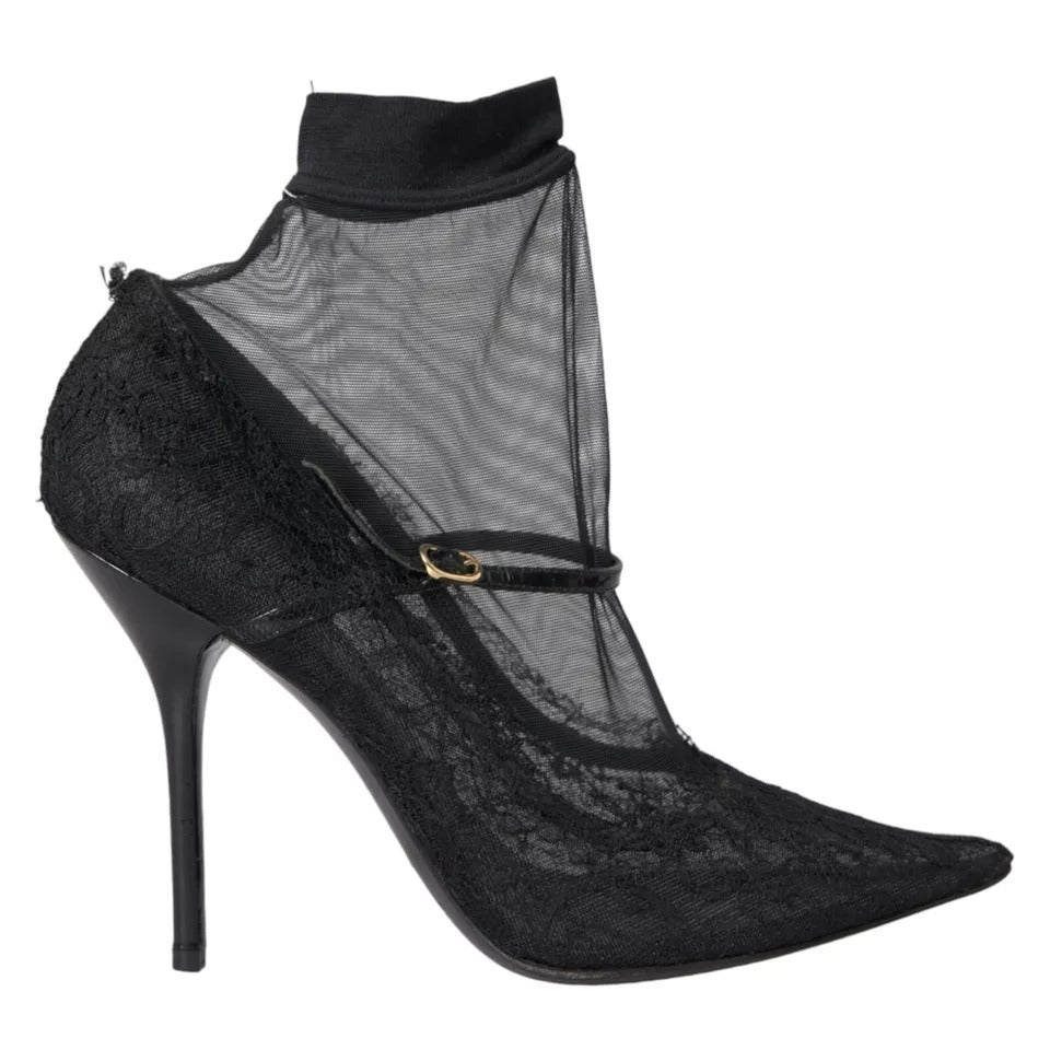 Dolce & Gabbana Black Tulle Stretch Boots Pumps Shoes | Regal Royce