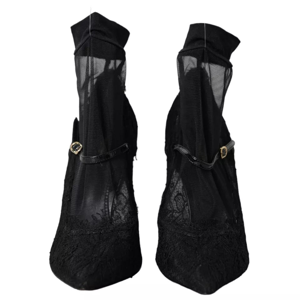 Dolce & Gabbana Black Tulle Stretch Boots Pumps Shoes | Regal Royce