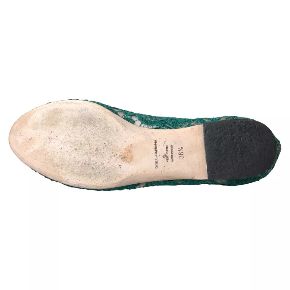Dolce & Gabbana Green Taormina Lace Slip On Flats Shoes | Regal Royce