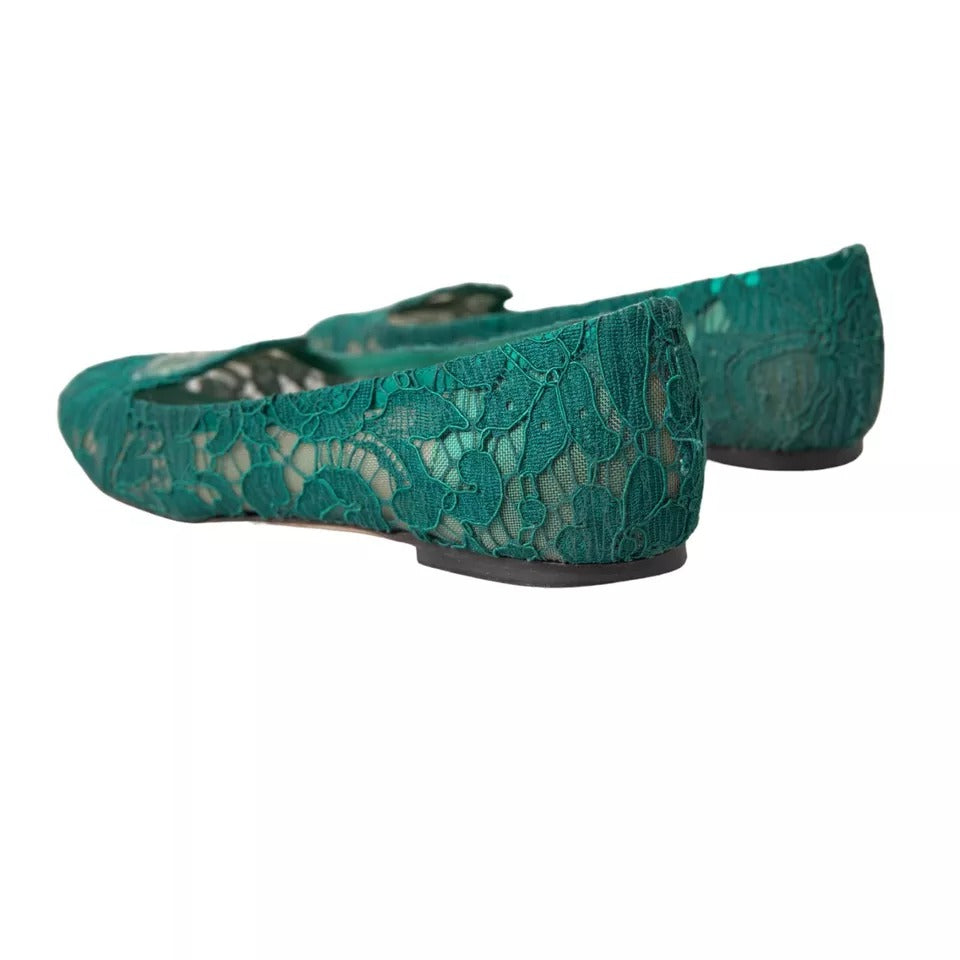 Dolce & Gabbana Green Taormina Lace Slip On Flats Shoes | Regal Royce
