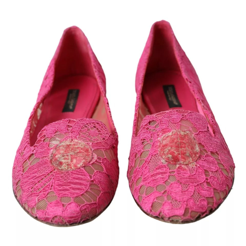 Dolce & Gabbana Pink Taormina Lace Slip On Flats Shoes | Regal Royce