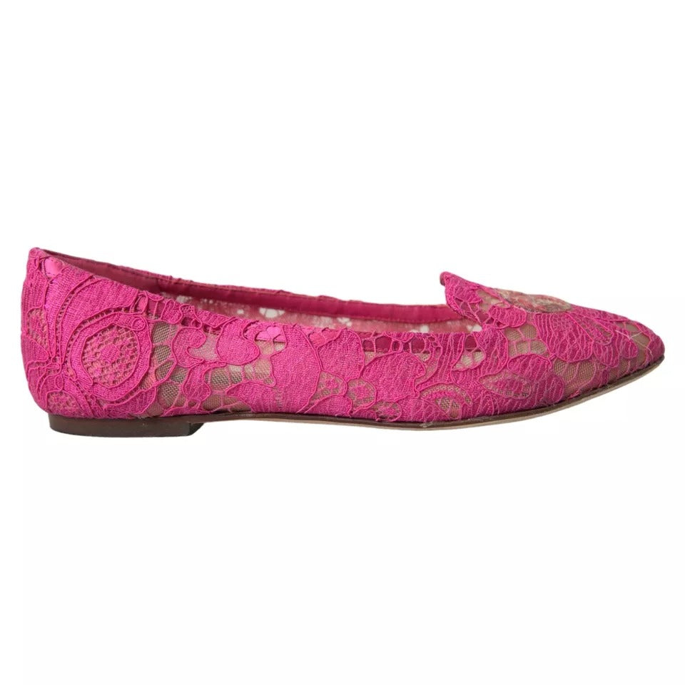 Dolce & Gabbana Pink Taormina Lace Slip On Flats Shoes | Regal Royce