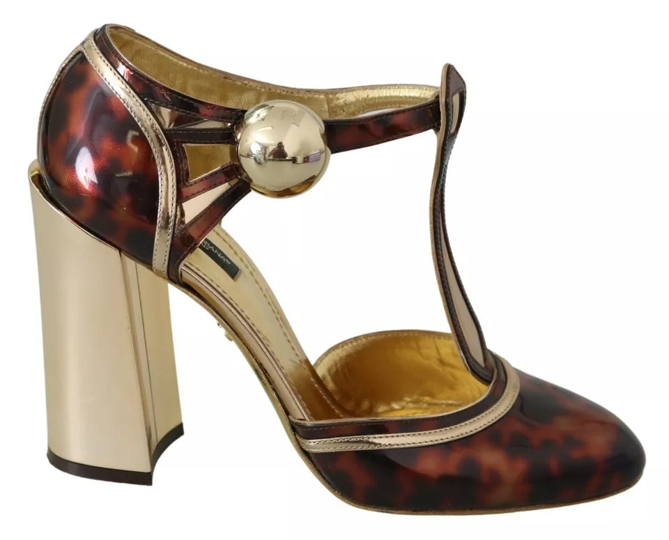 Dolce & Gabbana Gold Leopard T-strap Pumps Sandals Shoes | Regal Royce
