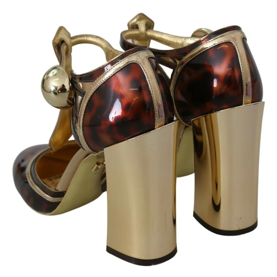 Dolce & Gabbana Gold Leopard T-strap Pumps Sandals Shoes | Regal Royce