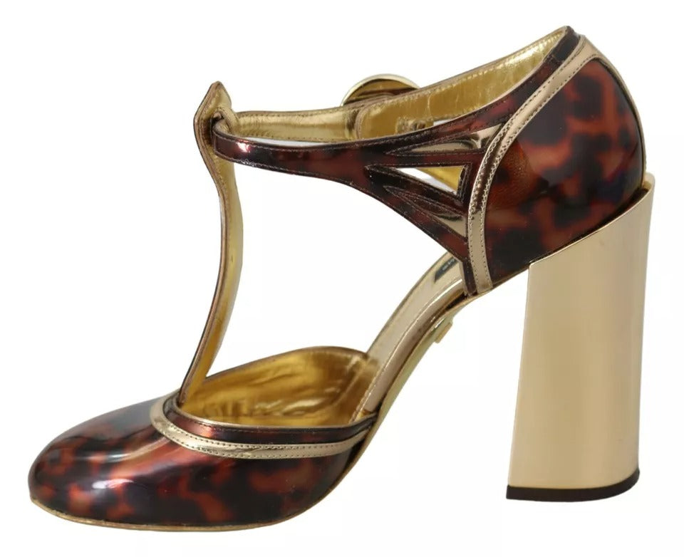 Dolce & Gabbana Gold Leopard T-strap Pumps Sandals Shoes | Regal Royce