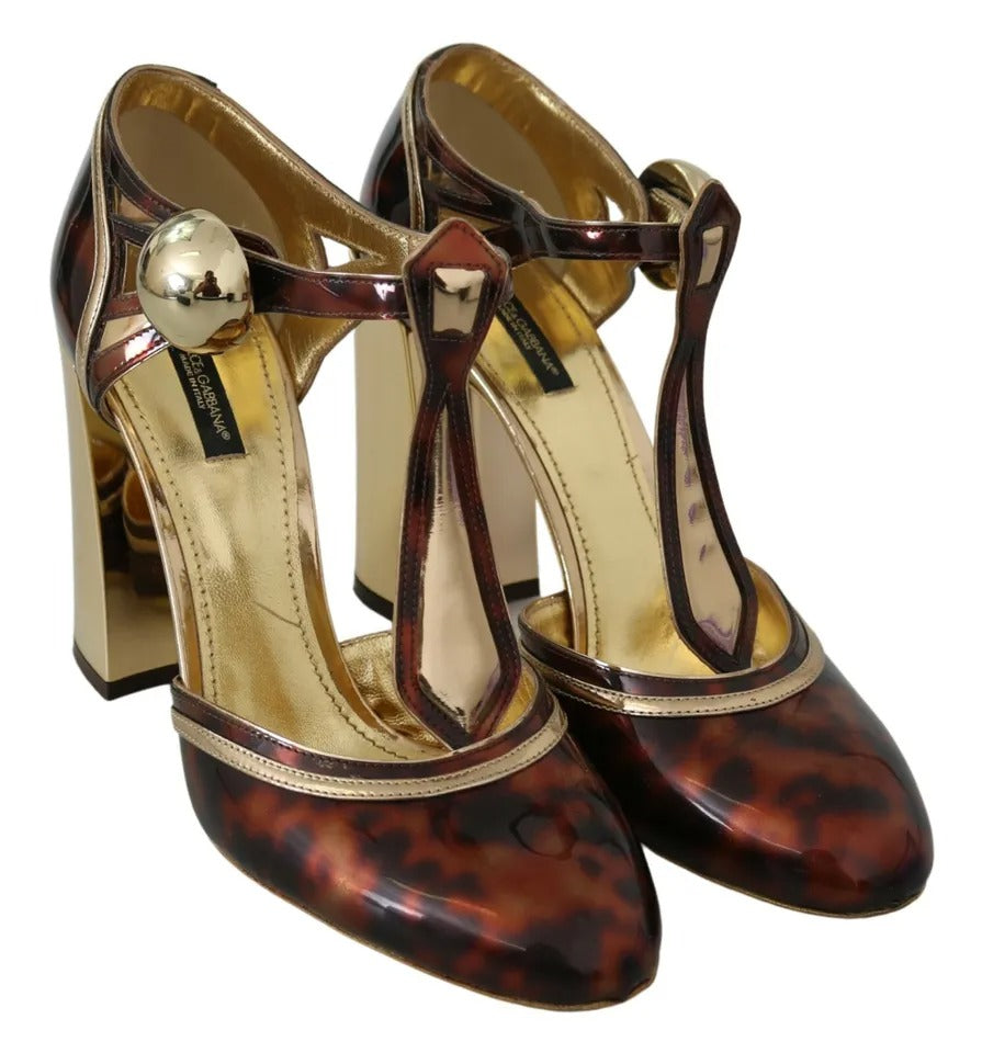 Dolce & Gabbana Gold Leopard T-strap Pumps Sandals Shoes | Regal Royce