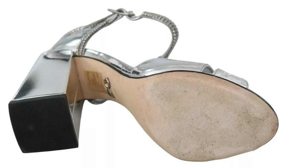 Dolce & Gabbana Silver Crystals T-strap Sandals Leather Shoes | Regal Royce