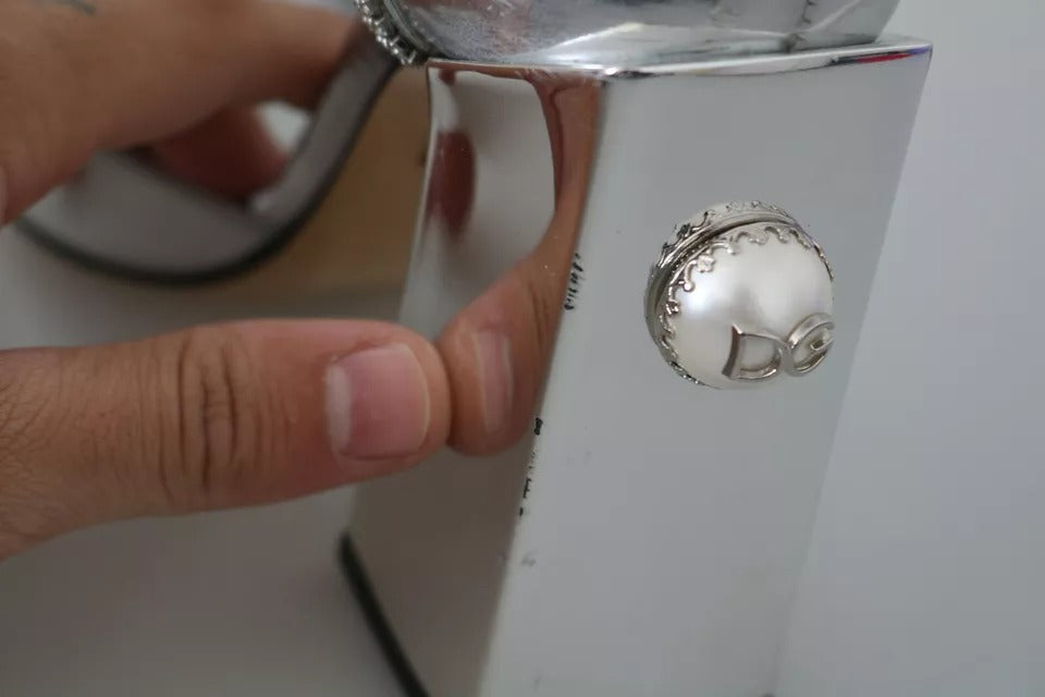 Dolce & Gabbana Silver Crystals T-strap Sandals Leather Shoes | Regal Royce