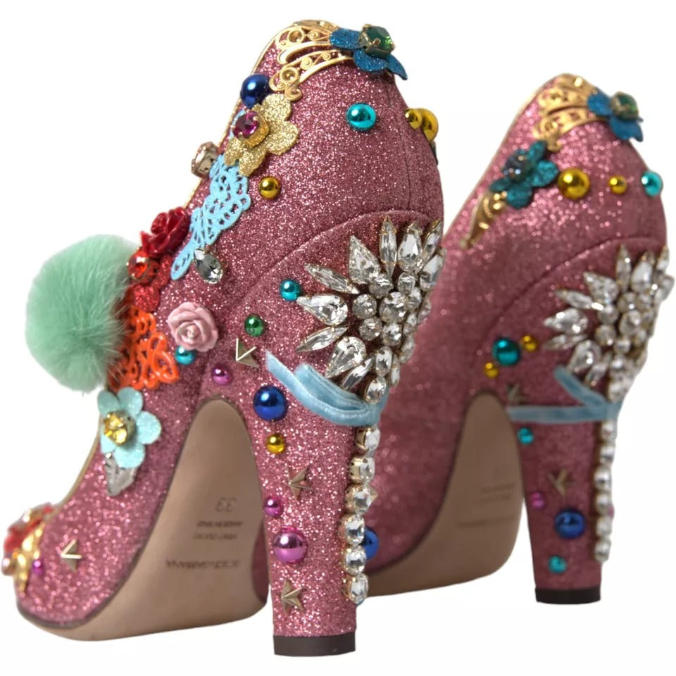 Dolce & Gabbana Pink Embellished Fur Mary Jane Pumps Shoes | Regal Royce