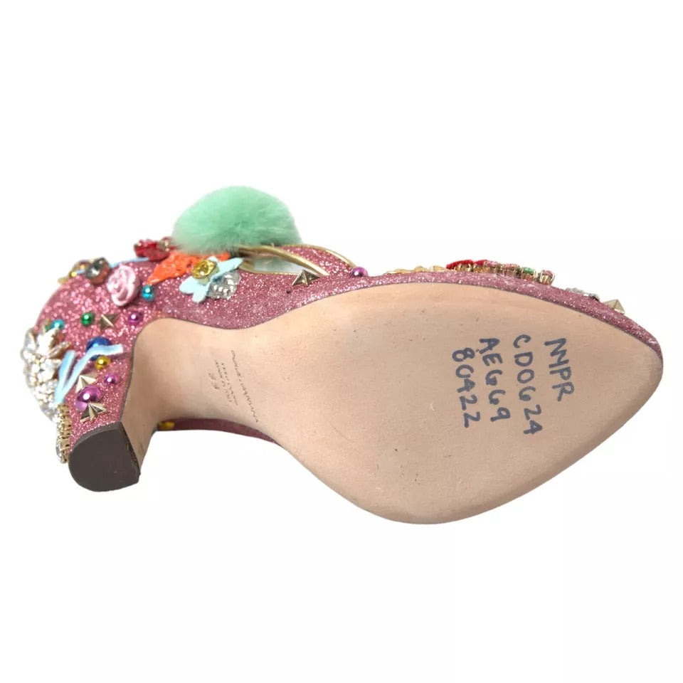 Dolce & Gabbana Pink Embellished Fur Mary Jane Pumps Shoes | Regal Royce
