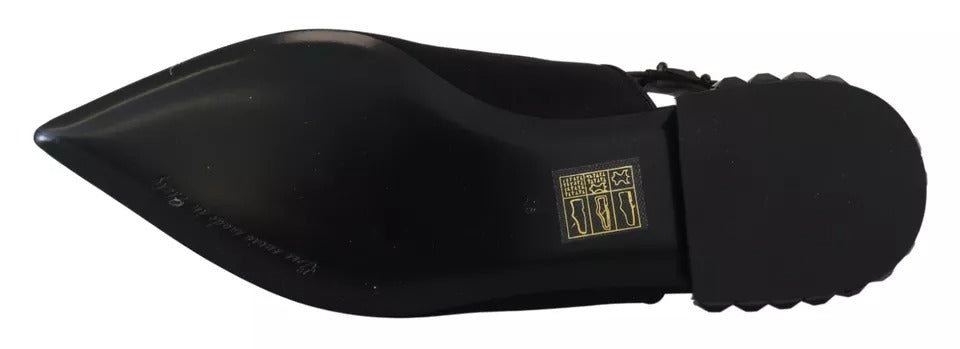 Dolce & Gabbana Black Flats Crystal Slingback Charmeuse Shoes | Regal Royce