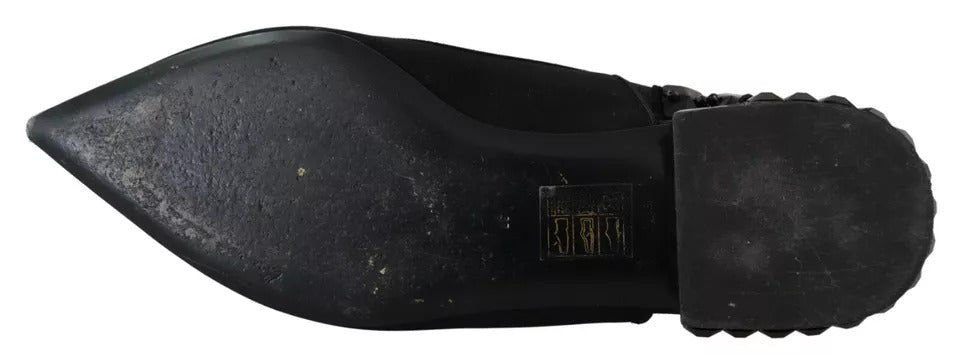 Dolce & Gabbana Black Flats Crystal Slingback Charmeuse Shoes | Regal Royce