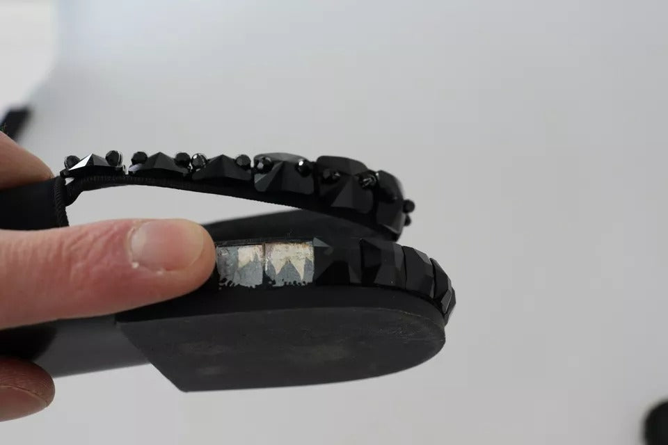 Dolce & Gabbana Black Flats Crystal Slingback Charmeuse Shoes | Regal Royce