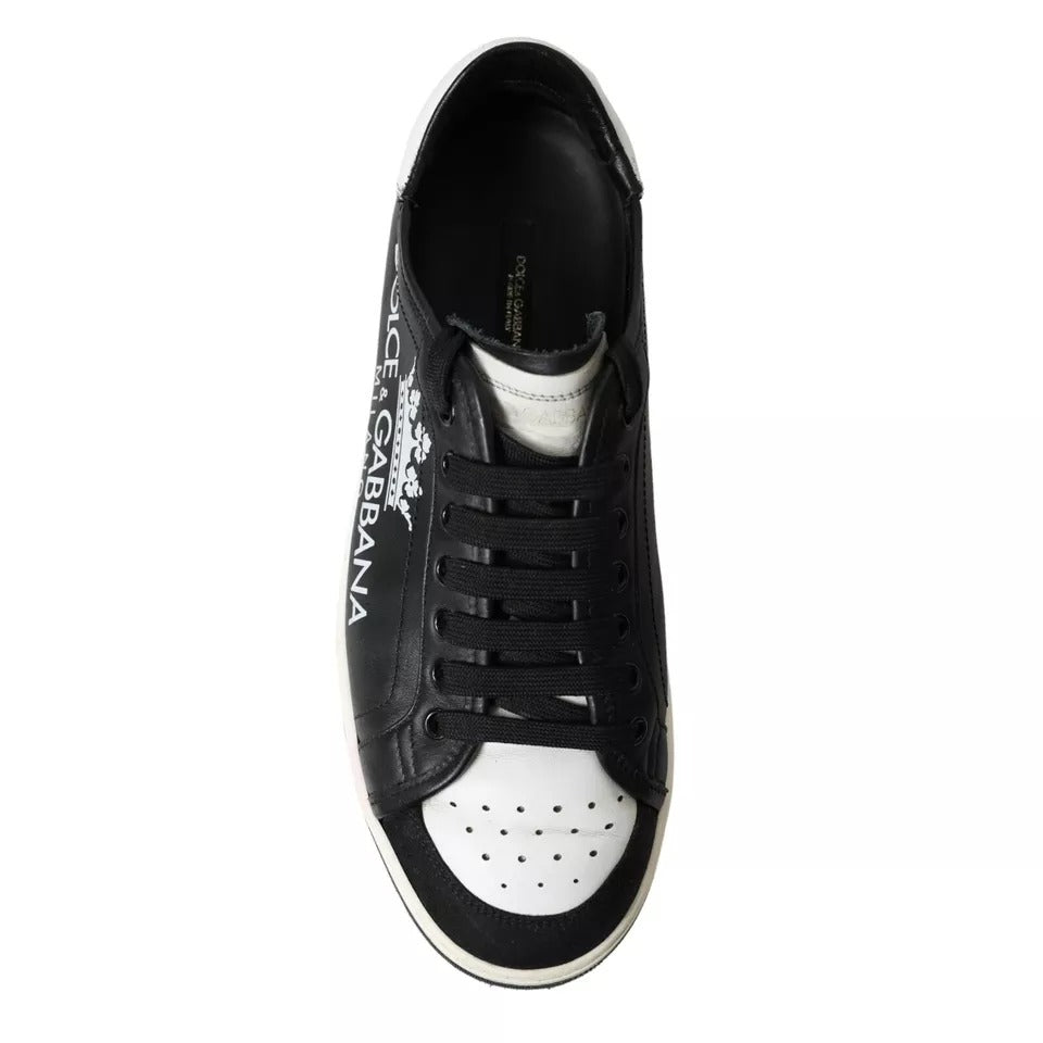 Dolce & Gabbana Black Leather Crown Milano Men Sneakers Shoes | Regal Royce