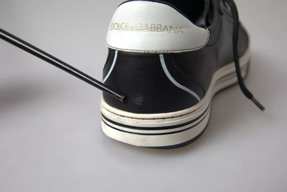 Dolce & Gabbana Black Leather Crown Milano Men Sneakers Shoes | Regal Royce