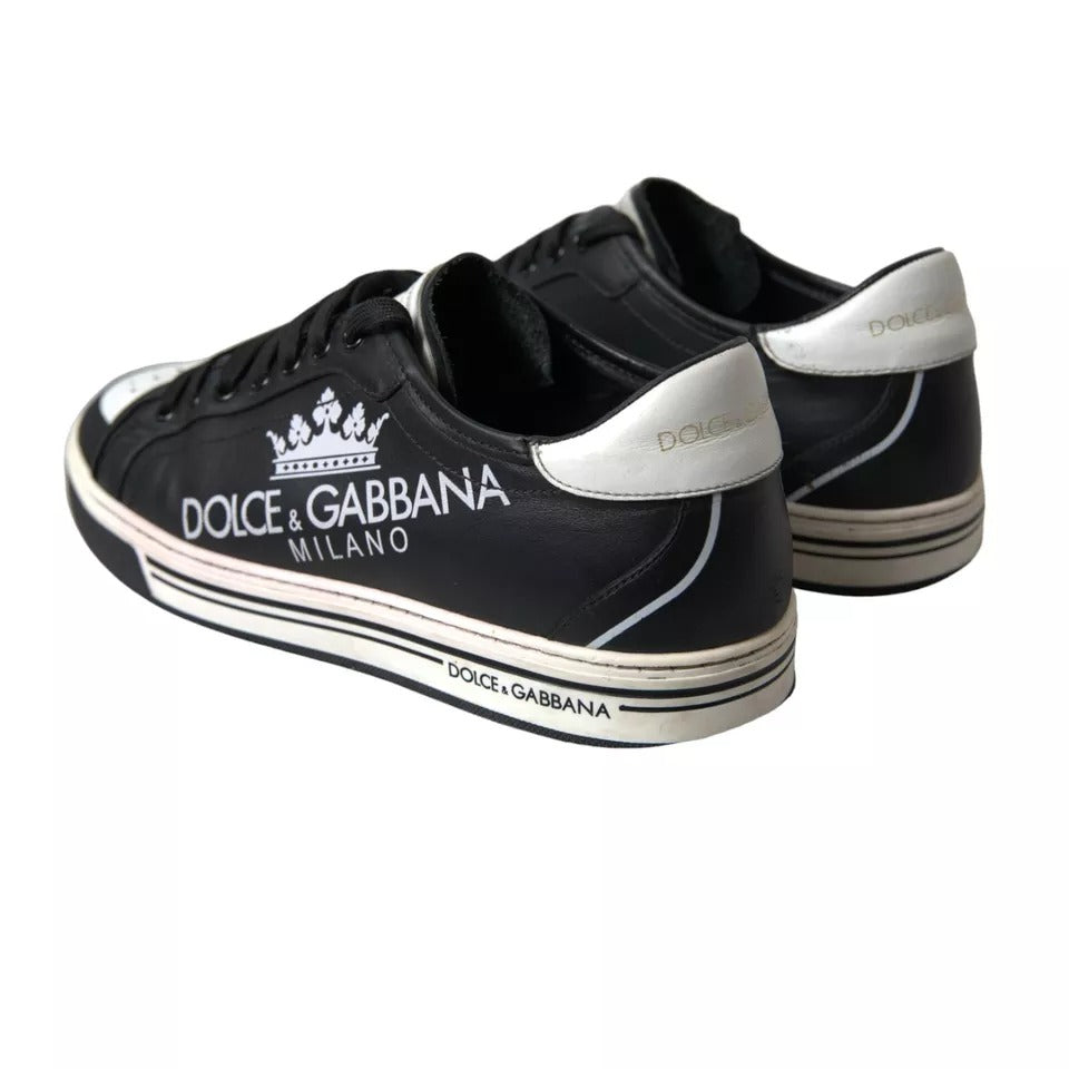 Dolce & Gabbana Black Leather Crown Milano Men Sneakers Shoes | Regal Royce