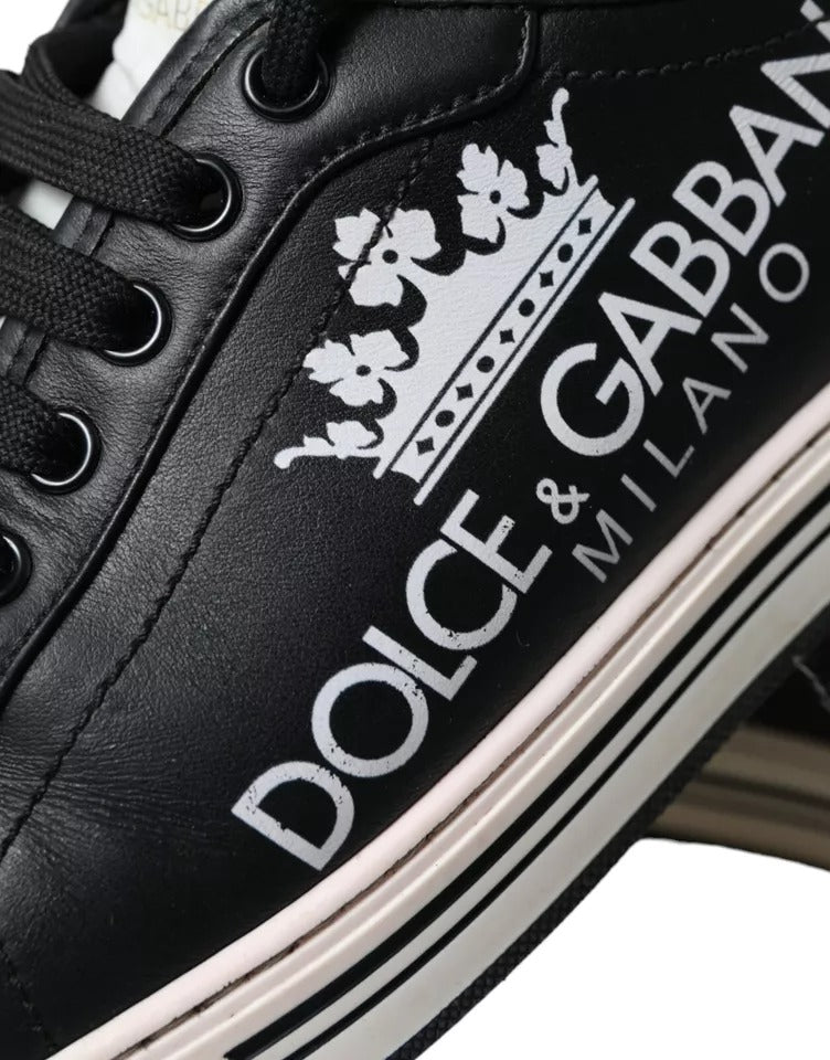Dolce & Gabbana Black Leather Crown Milano Men Sneakers Shoes | Regal Royce