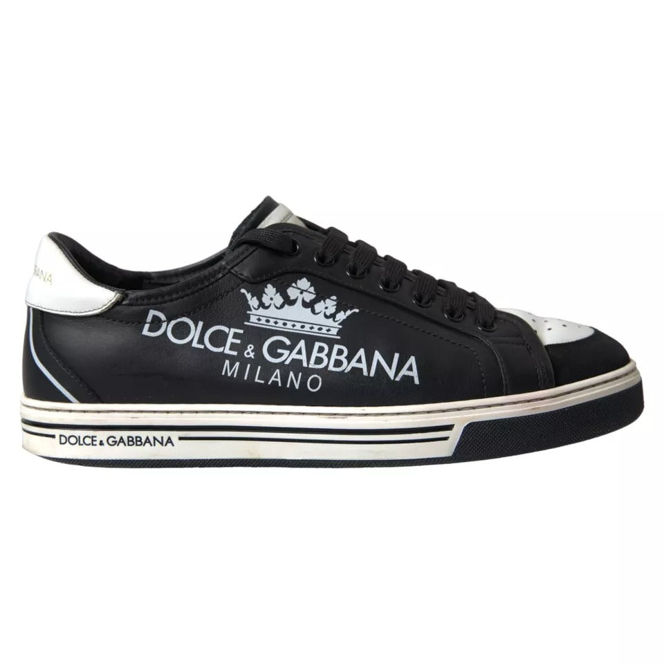 Dolce & Gabbana Black Leather Crown Milano Men Sneakers Shoes | Regal Royce