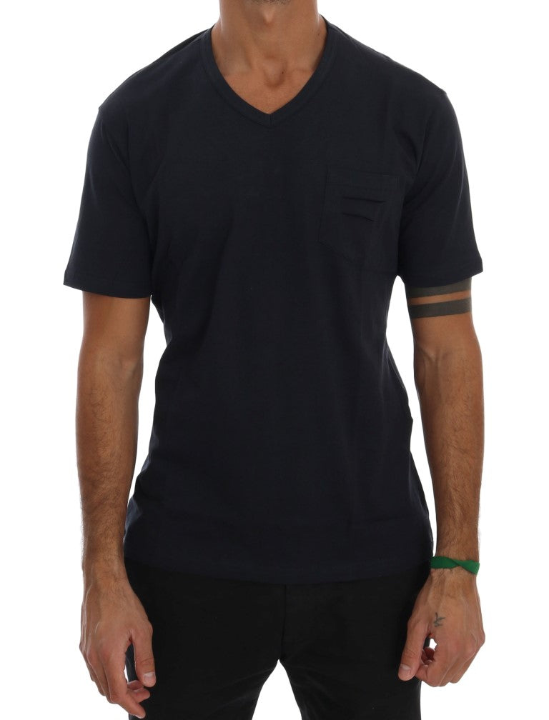 Daniele Alessandrini Blue Cotton V-neck T-Shirt | Regal Royce