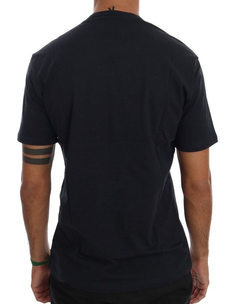 Daniele Alessandrini Blue Cotton V-neck T-Shirt | Regal Royce