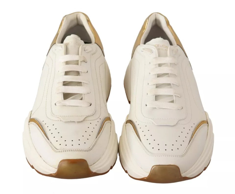 Dolce & Gabbana White Gold Leather Sport DAYMASTER Sneakers Shoes | Regal Royce
