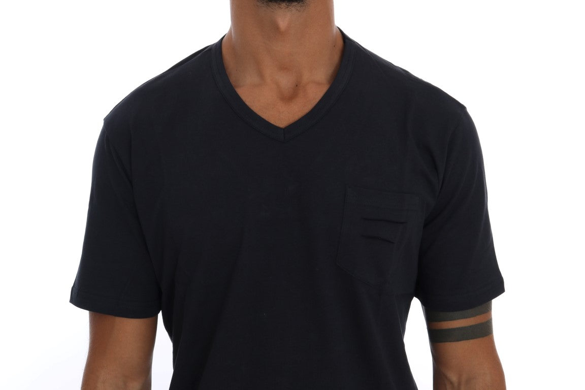 Daniele Alessandrini Blue Cotton V-neck T-Shirt | Regal Royce