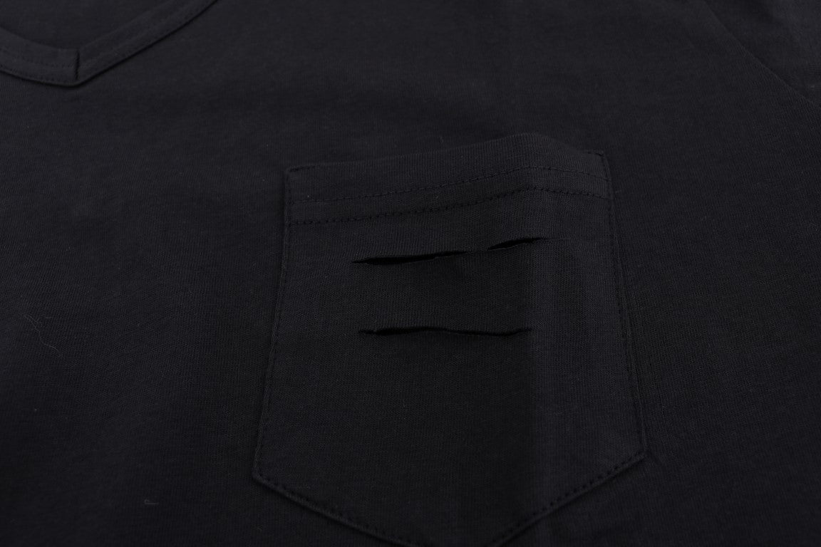 Daniele Alessandrini Blue Cotton V-neck T-Shirt | Regal Royce