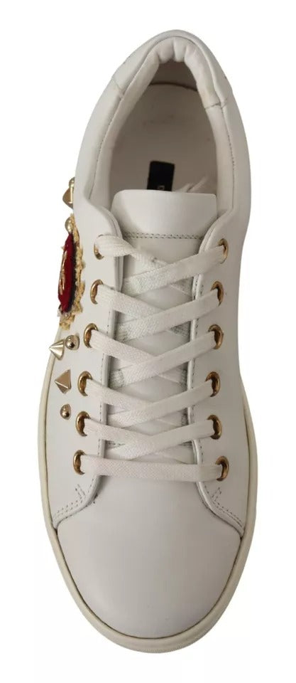 Dolce & Gabbana White Leather Gold Red Heart Sneakers Shoes | Regal Royce